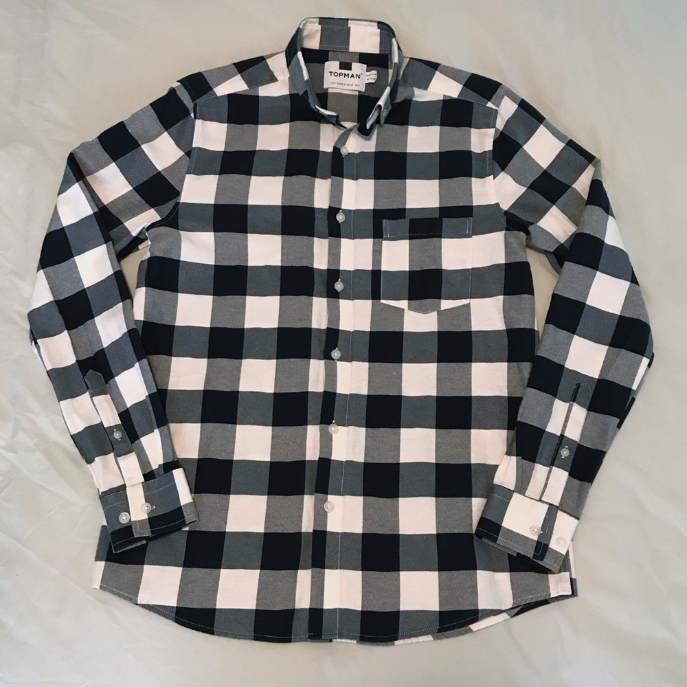 Topman Men’s Navy White Plaid Button Down Shirt